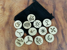 Load image into Gallery viewer, 13 Witches Runes, Divination, Hand Drawn, Witch Crafted and Engraved on Wood.