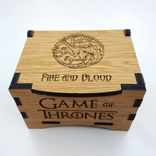 Load image into Gallery viewer, Game Of Thrones House Targaryen Oak Box with hinged lid for jewellery keepsakes and memory box