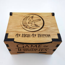 Load image into Gallery viewer, Game Of Thrones House Arryn Oak Box with hinged lid for jewellery keepsakes and memory box