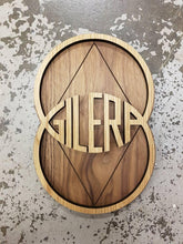 Load image into Gallery viewer, Gilera Motorcycle Wall Plaque Oak on American Walnut - Motorbike Memorabilia