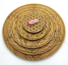 Load image into Gallery viewer, Sri Yantra Oak Crystal Energising Board - Charging, Connecting & Cleansing Crystals