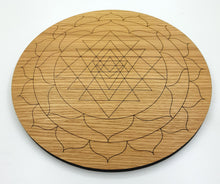 Load image into Gallery viewer, Sri Yantra Oak Crystal Energising Board - Charging, Connecting & Cleansing Crystals