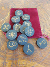 Load image into Gallery viewer, Black Witches Runes on wood