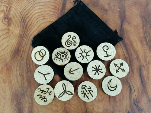 13 Witches Runes, Divination, Hand Drawn, Witch Crafted and Engraved on Wood.