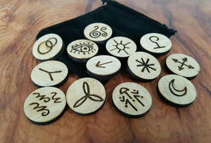13 Witches Runes, Divination, Hand Drawn, Witch Crafted and Engraved on Wood.