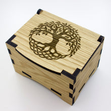 Load image into Gallery viewer, Oak Box with hinged lid for jewellery keepsakes and memory box Tree of Life Design
