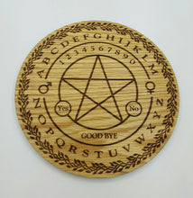 Load image into Gallery viewer, Pendulum Dowsing board engaved with a Penticle and free Pendulum