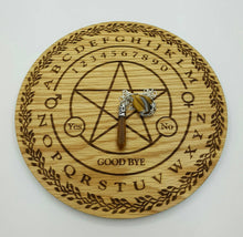 Load image into Gallery viewer, Pendulum Dowsing board engaved with a Penticle and free Pendulum