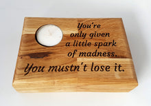 Load image into Gallery viewer, Tea Light Holder for Mothers day, Birthdays, Anniversaries, Memorials, Christening, Yoga, Meditation, Personalised Solid Oak Block.