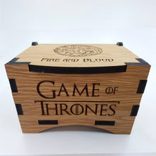 Load image into Gallery viewer, Game Of Thrones House Baratheon Oak Box with hinged lid for jewellery keepsakes and memory box