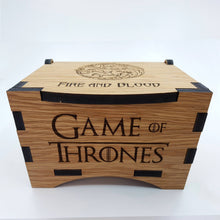Load image into Gallery viewer, Game Of Thrones House Targaryen Oak Box with hinged lid for jewellery keepsakes and memory box