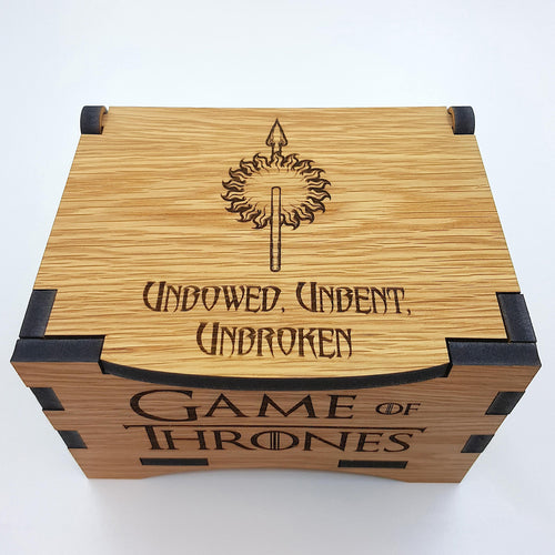 Game Of Thrones House Martell Oak Box with hinged lid for jewellery keepsakes and memory box