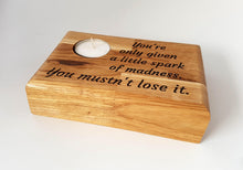 Load image into Gallery viewer, Tea Light Holder for Mothers day, Birthdays, Anniversaries, Memorials, Christening, Yoga, Meditation, Personalised Solid Oak Block.
