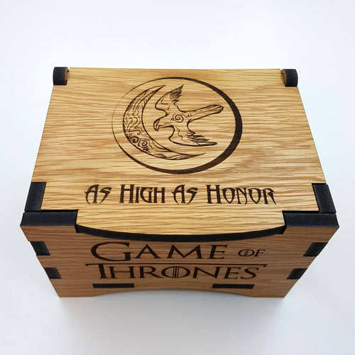 Game Of Thrones House Arryn Oak Box with hinged lid for jewellery keepsakes and memory box