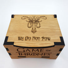 Load image into Gallery viewer, Game Of Thrones House Greyjoy Oak Box with hinged lid for jewellery keepsakes and memory box