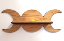 Load image into Gallery viewer, Oak Triple Goddess shelf - Pagan Witch - Sun Moon Goddess -  Wiccan - Spell Shelf -  Triple deity - ingredient shelf