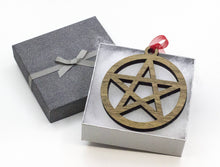 Load image into Gallery viewer, Pentacle Yule Decorations - Pagan - Witch - Wiccan - Christmas Decorations - Oak - Walnut