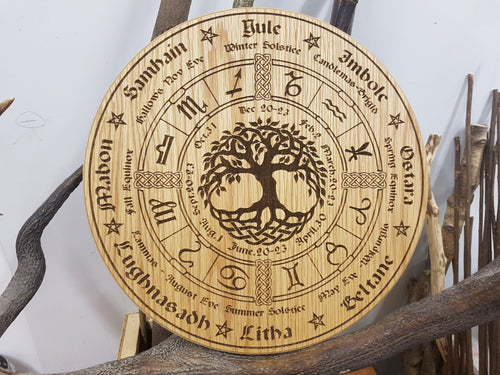 Wheel of the Year in Oak, Pagan, Wiccan, Tree of life 250mm Round