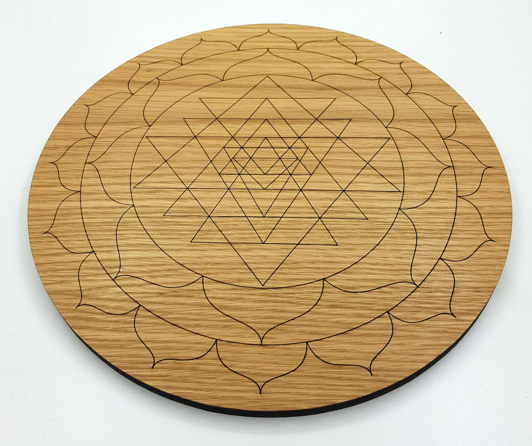 Sri Yantra Oak Crystal Energising Board - Charging, Connecting & Cleansing Crystals