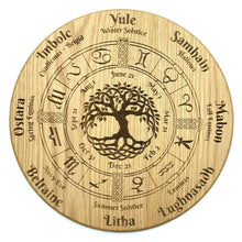 Load image into Gallery viewer, Southern hemisphere Wheel of the Year in Oak, Pagan, Wiccan, tree of life 370mm