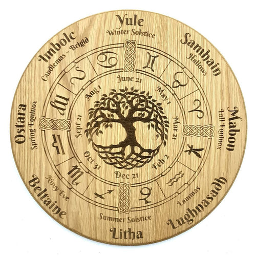 Southern hemisphere Wheel of the Year in Oak, Pagan, Wiccan, tree of life 370mm