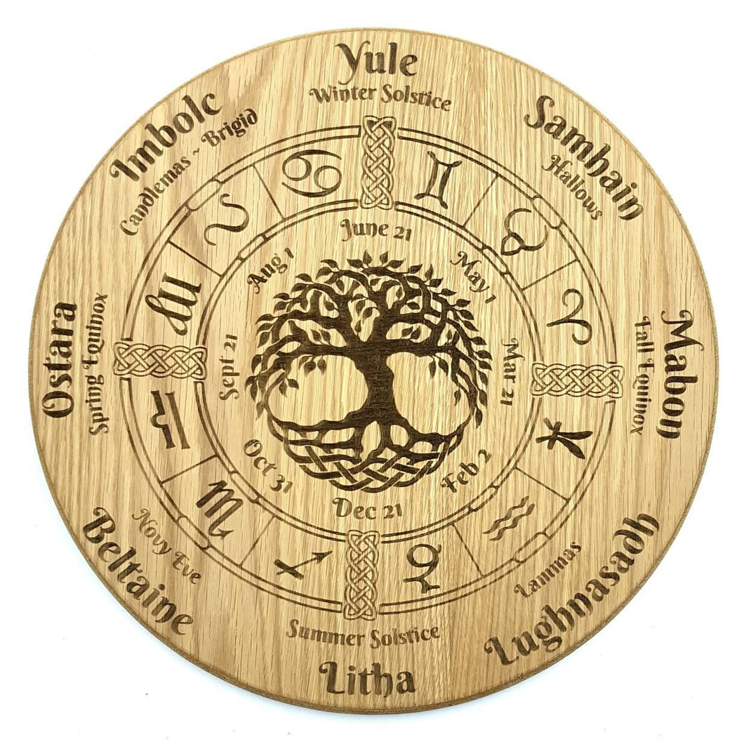 Southern hemisphere Wheel of the Year in Oak, Pagan, Wiccan, tree of life 370mm