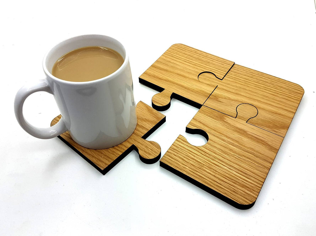 Oak Jigsaw Coasters, set of 4.