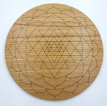 Load image into Gallery viewer, Sri Yantra Oak Crystal Energising Board - Charging, Connecting &amp; Cleansing Crystals
